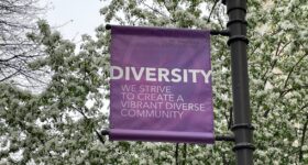 Diversity pole sign at University of St. Thomas